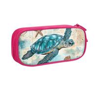 Estuche vintage de tortuga para niños y niñas, bolsa grande náutica, organizador de artículos de papelería, estuche para lápices para escuela, oficina, bolsa de maquillaje con cremallera, Blue
