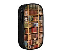 Estuche vintage para biblioteca, libros de gato, bolsa de lápices con cremallera, gran capacidad, organizador de papelería, portátil para niños y niñas, Black, 21 x 10.5 x 5 cm