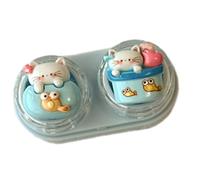 Estuche y herramienta de extracción de lentes de goma de tamaño compacto, fácil de transportar, aplica contactos de forma segura, Blue Little Cat