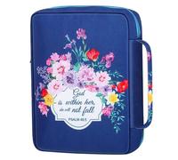 Estuches bíblicos para mujer Funda bíblica de tela Oxford con cremallera y estampado floral de 10x7 pulgadas con asa Bolsa multiusos de gran capacidad con múltiples ranuras, azul