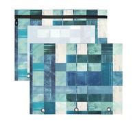 Estuches con 3 agujeros para papel A4, cartas, paquete de 2 unidades, para estudiantes, oficina, cuadrados, geométricos, a rayas, bordados, color azul petirrojo