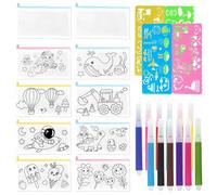 Estuches para Colorear DIY - 12 piezas, 8 temas diferentes, con 12 colores y 4 plantillas para pintar