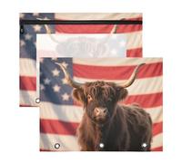 Estuches resistentes con 3 agujeros para cartas, papel A4, paquete de 2 unidades, suministros universitarios, vacas de las tierras altas americanas