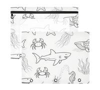Estuches transparentes con 3 anillas para cartas, papel A4, paquete de 2 unidades, para estudiantes, oficina, negro, blanco, animales subacuáticos, tiburones, caballitos de mar, cartuchera para