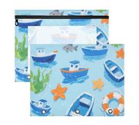 Estuches transparentes de bolsillo para cartas de papel A4, paquete de 2 unidades, para clase de profesor, bonito barco azul