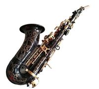 estudiante de saxofón Saxofón Agudo Curvado Profesional En Si Bemol Negro Dorado Tallado Profundo Saxo Soprano De Tono Profesional En Oro Y Níquel Negro (Color : Leather Case)