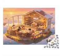 Estudio de Cristal Flotante al Atardecer Puzzle de 1000 Piezas Papel para Adultos Escena Hogareña Acogedora Relajación Familia Decoración 70x50cm/1000pcs