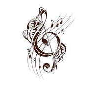 Estudio de grabación musical con notas musicales en clave de sol Decoración de vinilo para pared 68x95.1cm Embellecimiento de paredes Café