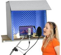 Estudio de grabación vocal portátil, Cabina de aislamiento acústico, cabina grabación portátil for filtrar voces, equipo con micrófono, for oficina en casa y estudio(Blue-80 * 80 * 80cm)
