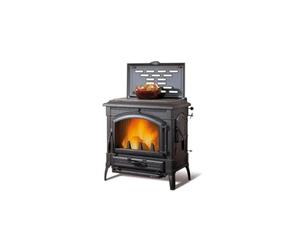 Estufa a leña 'Isotta Evo con círculos' Estufa completamente de hierro fundido esmaltada. Placa de fundido pulida. Cristal cerámico resistente a 750 °. Puerta de carga lateral. Focolare fundido. Desagüe Caperuza diámetro 150 superior/trasera. Dimensiones mm.790 X 830 X 660. Consumo