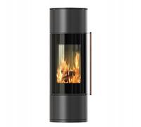Estufa de acero KRATKI AMBLER fi 150 7 kW, color negro, acero inoxidable moderno BImSchV nivel 2, llama Verte 7, clase energética A+ con muelle para puerta