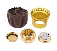 Estufa de Alcohol para acampar, juego de utensilios de cocina portátiles de aleación de aluminio a prueba de viento para acampar, quemador de Alcohol, estufa para mochilero para (Gold)