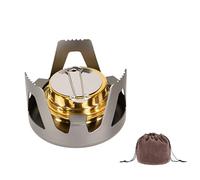 Estufa de alcohol portátil de buachois, mochila pequeña mini quemador de espíritu de latón con soporte de aluminio Ultra Light utenses para al aire libre Camping Senderismo (Gris)