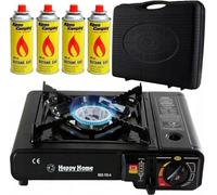 Estufa de butano portátil en funda de transporte 2 4 8 12 botellas de gas Camping BBQ Kit de estufa de gas con encendido automático y control de calor (estufa de gas + 4 latas de butano)