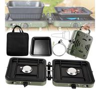 Estufa De Camping, 2 En 14400 W 2 Quemadores Estufa De Gas Portátil Plegable Quemador Ajustable Con Parrilla Y Asa Para Manguera Bolsa Transporte Para Cocinar En Camping (Sin Tanque De Gas)