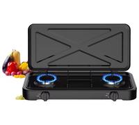 Estufa de camping, cocina de gas portátil de doble quemador con control de temperatura ajustable, mesa de acero inoxidable, sistema de encendido automático, potencia de 4,4 kW