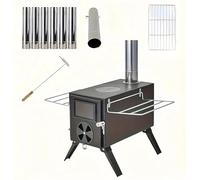 Estufa de Camping,Fornello De Camping En Acero al Carbono,Portátil Estufa de Camping Hierro Fundido Calentador con Tubos de Chimenea,Desmontable Estufa de Leña de Hierro Fundido para Acampar,Excursión