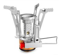 Estufa de camping portátil todo en uno con encendido electrónico, horno compacto de acero inoxidable para cocinar al aire libre, picnic y senderismo, color plateado