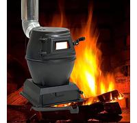 Estufa de carbón de hierro fundido, sartén de hierro fundido puro, estufa de leña con ventana de visualización de vidrio templado, se pueden usar múltiples combustibles, como carbón, leña, ramas, estu