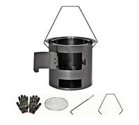 Estufa de combustión de madera | Quemador ligero con mango - Hornilla de campo con parrilla y guantes | Para cocina al aire libre senderismo Trekking