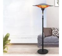 Estufa de cuarzo de exterior 2100W con pie, ideal para calentar terrazas y espacios al aire libre rápidamente.