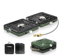 Estufa de gas 2 en 1 para camping, estufa de gas con quemadores ajustables de 16,000 BTU con asa de transporte portátil para camping y senderismo, cocina de emergencia