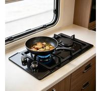 Estufa de gas de 2 fuegos, 3+1,75 kW, acero inoxidable, negro, para camping | Portátil de acero inoxidable para LPG/NG, 20,1 x 12,2 x 3,9 pulgadas, para camping, caravana, jardín