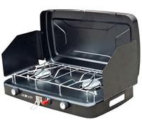 Estufa de gas de 2 quemadores con protección contra el viento (negra) - MUVIP