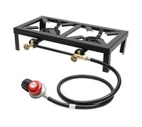 Estufa de gas de camping con 2 quemadores para barbacoa, 8000 W, hierro fundido, regulador, manguera reguladora de calor ajustable para cocinar al aire libre