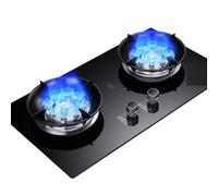 Estufa de gas de doble quemador con parte superior de vidrio templado y protección contra llamas para cocinar en casa y al aire libre