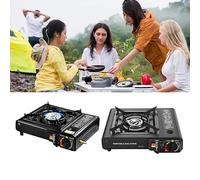 Estufa de gas portátil en funda de transporte para camping, barbacoa, camping, encendido automático y control de calor (solo estufa)