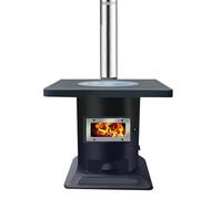 Estufa De Gasificación En Acero Manganeso Estufa De Leña Y De Pellets Con Visor De Llama, Horno Y Válvula Sellada Para Calefacción/cocina, 55×50×57cm(With chimney)