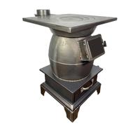 Estufa de hierro fundido para una combustión eficiente de madera y pellets con caja de almacenamiento grande, ideal para calefacción doméstica y uso al aire libre