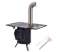 Estufa De Leña Barata Con Tubo, Cocina De Leña Portatil Entrada De Combustible Grande, Cajón De Cenizas Rejilla Engrosada & Anillos De Fuego Ajustables Para Interiores Y Exteriores