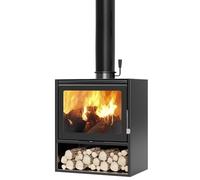 Estufa de Leña con Cristal, Hierro Fundido, Cámara Grande para Troncos Grandes, Compacta 60×49×85 cm