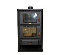 Estufa de leña con horno, estufa de cocina de Acero aleado, potencia de calefacción de 14 kW, Negra