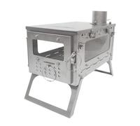 Estufa de leña, cuerpo de acero inoxidable+panel de vidrio resistente al calor de tres lados, tubo de chimenea plegable y desmontable, calefacción segura para camping de invierno y tiendas de campaña