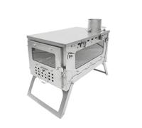 Estufa de leña, cuerpo de acero inoxidable+panel de vidrio resistente al calor de tres lados, tubo de chimenea plegable y desmontable, calefacción segura para camping de invierno y tiendas de campaña