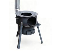 Estufa de leña de hierro fundido al aire libre con tubos de chimenea, anillo de cocina ajustable, portátil para patio, campamento y cocina en el patio trasero