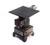 Estufa de leña de hierro fundido, calefacción interior y cocina con forro de horno grueso, caja de ceniza tipo cajón, múltiples anillos de borde de olla (38 x 38 x 49 cm)