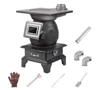 Estufa de leña de hierro fundido, calentamiento rápido, soporte multicombustible para uso en interiores, ideal para calentar el hogar, cocinar y hervir, cajón de cenizas extraíble