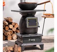 Estufa de leña de hierro fundido, combustible de carbón de madera de doble propósito con caja de cenizas grande para calefacción y cocina en interiores y exteriores