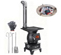 Estufa de leña de hierro fundido de alta resistencia para interiores, estufa rústica de hierro para calefacción, ideal para acampar, pescar y calentar el hogar en invierno.(B)