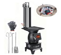 Estufa de leña de hierro fundido de alta resistencia para interiores, estufa rústica de hierro para calefacción, ideal para acampar, pescar y calentar el hogar en invierno.(D)