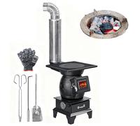 Estufa de leña de hierro fundido resistente con ventana de visualización de fuego, diseño compacto y portátil para camping, pesca y calefacción del hogar