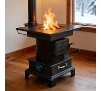 Estufa De LeñA, Estufa De Hierro Fundido A LeñA Y CarbóN con Entrada De Aire Ajustable & Dobles Conductos De Escape, Portatoallas para Senderismo, CalefaccióN Y Cocina