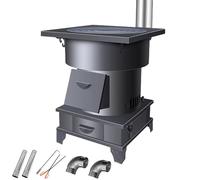 Estufa de leña multifuncional con 2 hornos, quemador de leña de placa de acero con amortiguador ajustable, diseño de gasificación de bajo humo para camping, jardín, cabaña, patio