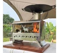 Estufa de leña para acampar al aire libre, estufa de tienda, estufa de calefacción, estufa de leña de escritorio multifuncional fácil de plegar y transportar (340 * 210 * 220 mm)