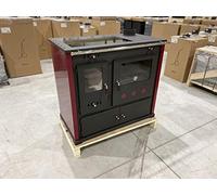 Estufa de leña para cocinar con tapa de cerámica Prometey Practik Lux - 9,5 kw, Rojo
