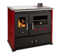 Estufa de leña para cocinar con tapa de cerámica Prometey Practik Lux - 9,5 kw, Rojo